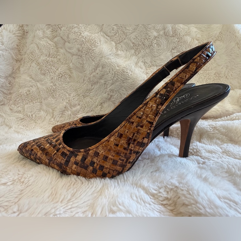 Donald Pliner Brown Woven Slingback Heels